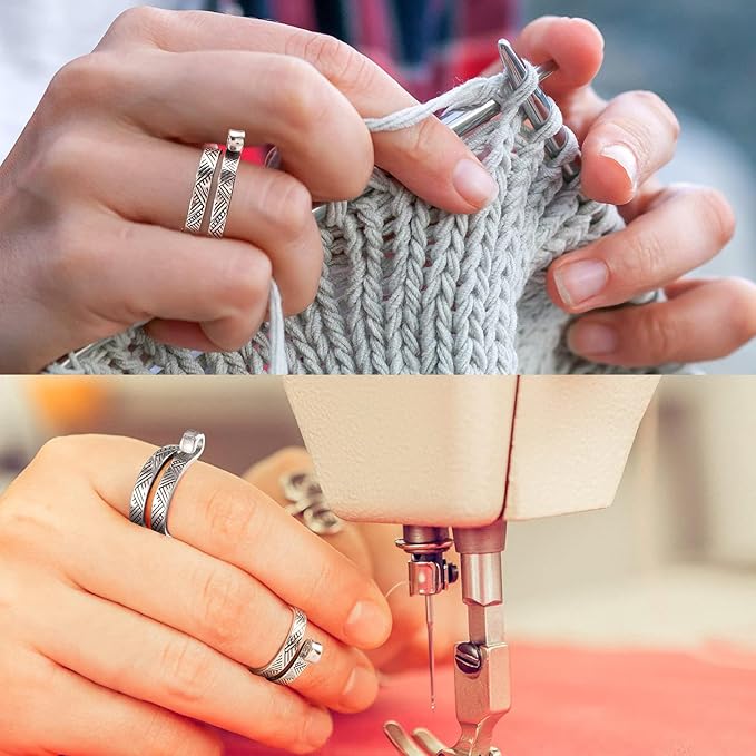 Ubuymart 2 Pack Knitting Crochet Loop Ring for Fingers, Adjustable Crochet Tension Ring, Metal Open Yarn Guide Finger Holders, Knitting Thimbles for Crochet Sliver