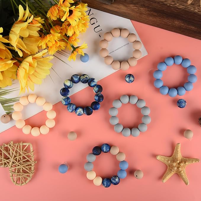 ASTARON 100 Pcs 15mm Silicone Beads for Keychain Making, Blue Grey Beads Bulk Round Beads for Bracelets Crafts Beadable Pens Decorations Jewelry Making Supplies