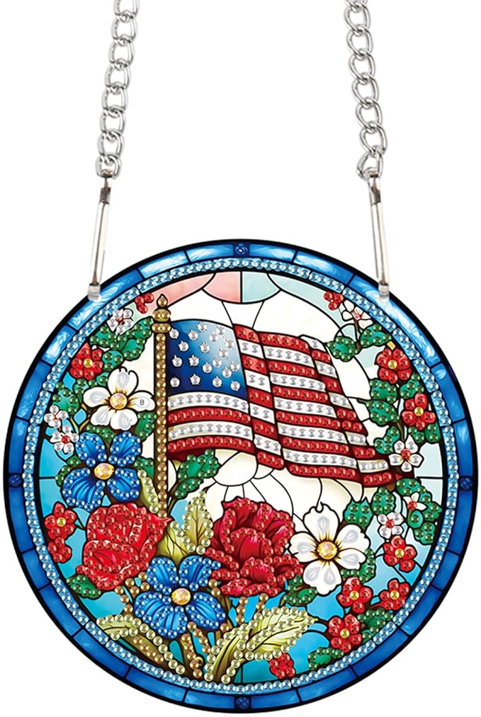 AiYuanzsh DIY Hanging Diamond Painting Pendant Set – Independent Flower Patriotic Art Board, Special Shaped Crystal Diamonds, Elegant Floral Wall Decor, Independence Day Gift for Friends and Family