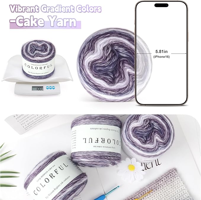 Katech Gradient Cake Yarn for Crocheting Knitting-Multicolor Soft Rainbow Cotton Crochet Yarn-Perfect for Scarves, Shawls, Blankets, and Garments That Stand Out with Style(D)