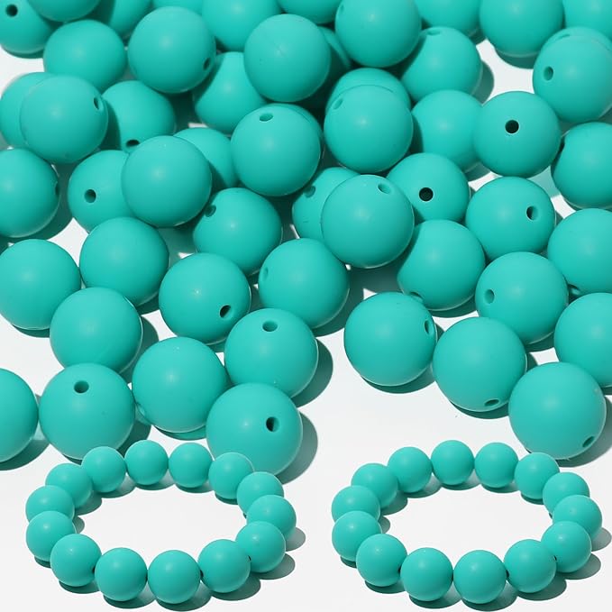 120pcs Richbunnys 15mm Bulk Silicone Beads for Pens and Keychain Making,Large Bead for Necklace and Bracelets Making,Assorted Rubber Beads Set for Crafts(Turquoise)