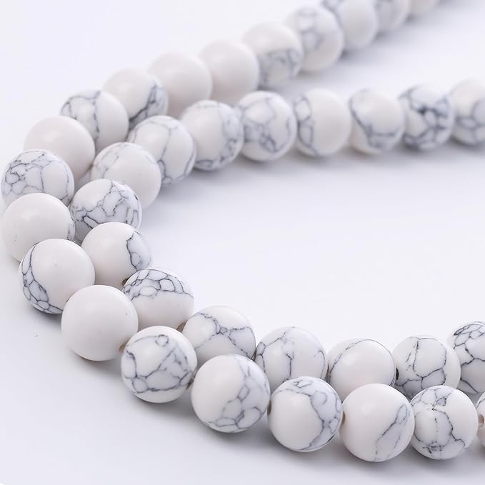White Turquoise Stone Beads for Jewelry Making DIY Bracelet Necklace Gemstone Round Crystal 1 Strand 15.5inch 45PCS 8MM