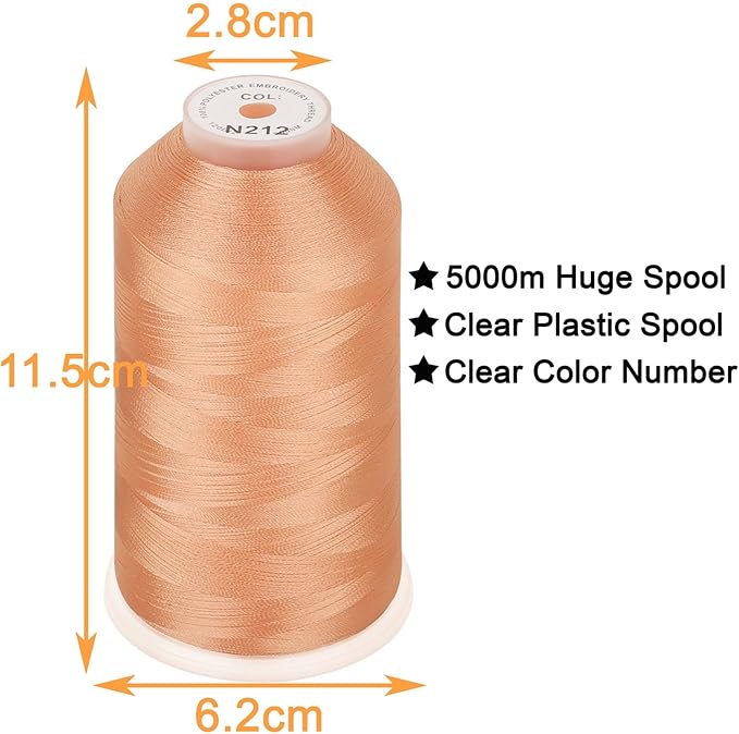 New brothread - Single Huge Spool 5000M Each Polyester Embroidery Machine Thread 40WT for Commercial and Domestic Machines - Peach (Janome Color)