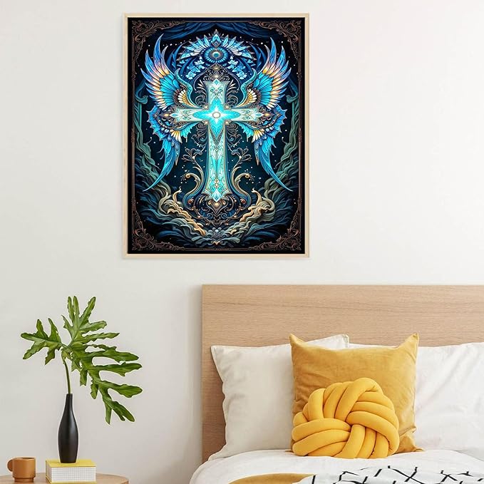 igoodom Cross Diamond Art Kits for Adults, Religion Diamond Painting Kit, Full Drill Round Diamond Art Kits, DIY Gem Art and Crafts for Home Wall Decor Gift 12x16inch