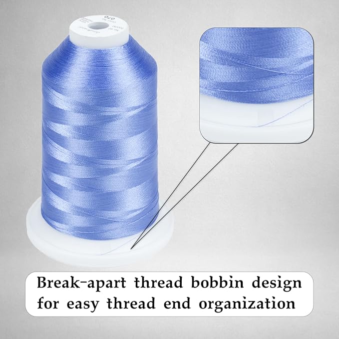 Simthread Trilobal Polyester Thread – 5000M (5500yds) No.40 – Super Sheen, Tangle-Free – Built-in Thread Lock Spool – Compatible with Brother, Singer, Janome & More, Cornflower Blue-070