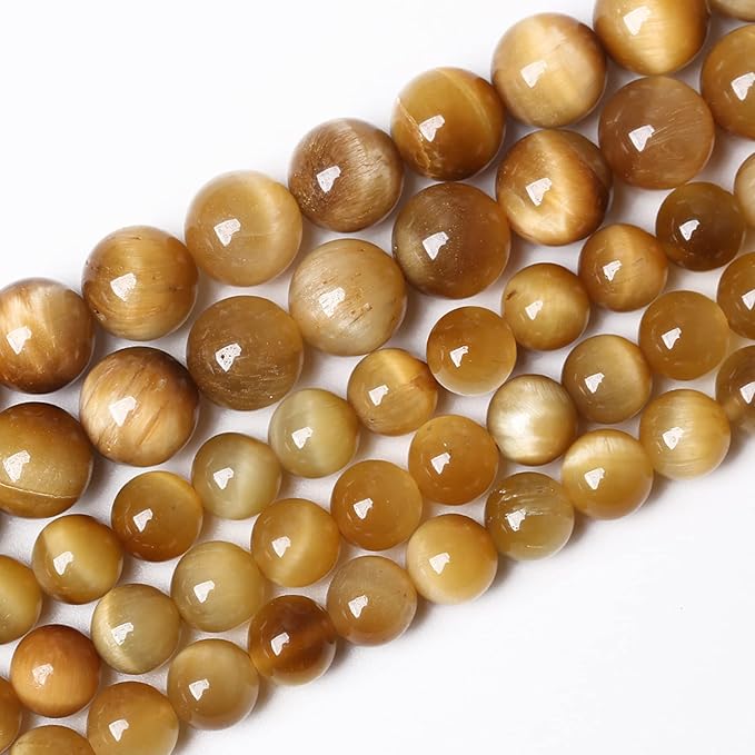 8mm 45pcs Natural Gemstone Gold Tiger Eye Beads Round Spacer Loose Beads for Jewelry Making DIY Bracelet Necklace 15" Inch