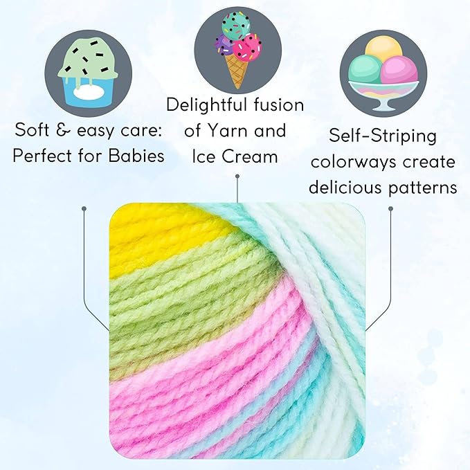 Lion Brand Ice Cream Bunny Tracks 923-224 (6-Skeins - Same Dye Lot) Baby Sport #2 Acrylic Yarn for Crocheting and Knitting with Project Bag