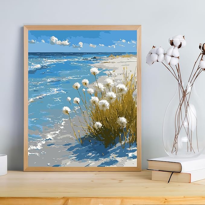 Mosaflare Paint by Numbers for Adults Beginner, Beach Dandelion Adult Paint by Number Kits on Canvas, DIY Acrylic Oil Easy Painting by Numbers for Home Wall Decor 16X20 inch (Without Frame)
