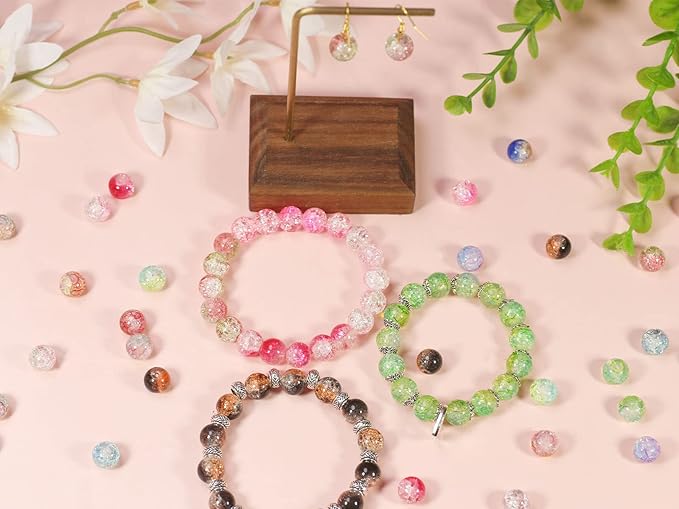 10mm Crackle Glass Beads for Jewelry Making 600pcs Assorted Panited Handcrafted Round Beads for Bracelet Lampwork Smooth Loose Beads Spacer Necklace Earring & DIY Crafts Beads Supplies