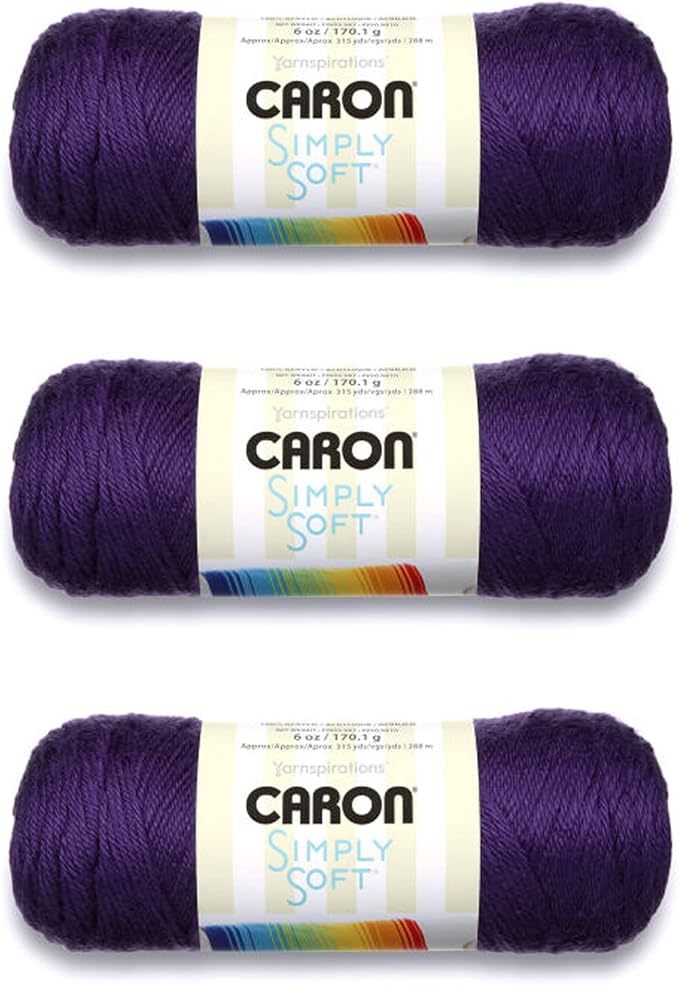 Caron Simply Soft Purple Yarn - 3 Pack of 170g/6oz - Acrylic - 4 Medium (Worsted) - 315 Yards - Knitting/Crochet