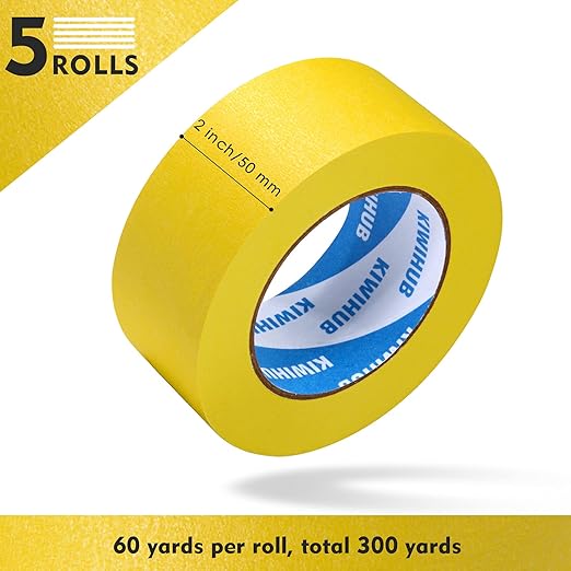 Yellow Painters Tape,2" x 60 Yards x 5 Rolls (300 Yards Total) - Medium Adhesive Masking Tape for Painting,Labeling,DIY Crafting,Decoration and School Projects