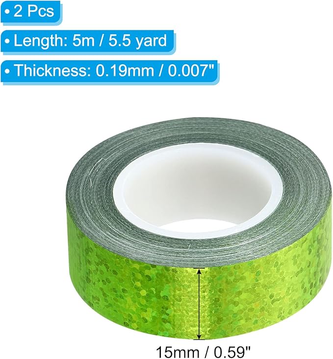 PATIKIL Glitter Sparkle Tape 15mm x 5m, 2 Pack Holographic Art Decorative Masking Tapes Self-Adhesive for DIY Scrapbook Art Craft Wrapping, Green