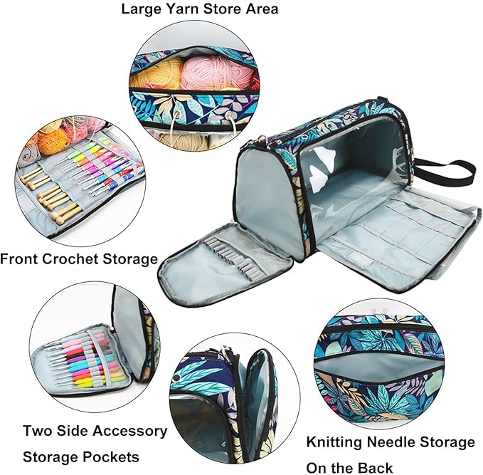 Crochet Bag Organizer, Large Capacity Yarn Storage Bag for Crocheting, Knitting Kit, Crochet Accessories, Easy to Carry, Sturdy and Has Tons of Storage, Knitting Gifts for Girls, Mum