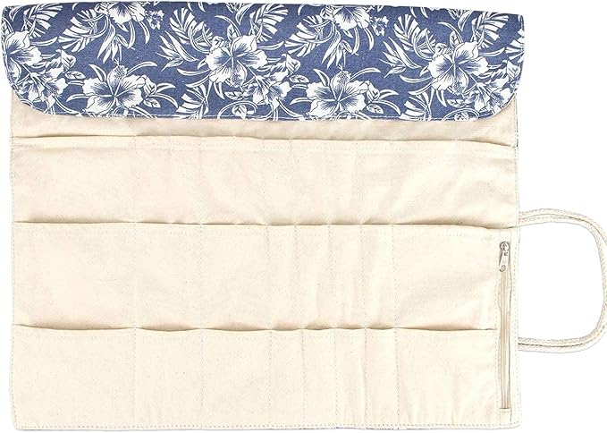 Teamoy Knitting Needles Holder Case(up to 14 Inches), Rolling Organizer for Straight and Circular Knitting Needles, Crochet Hooks and Accessories, Blue Flowers - NO Accessories Included