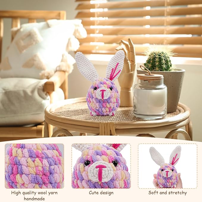 Vanttokeey Crochet Kit for Beginners, Animal Amigurumi Crochet Kits Included, Step-by-Step Video Tutorials, Beginner Crochet Kit for Adults and Kids, Crocheting Starter Set (Bunny)