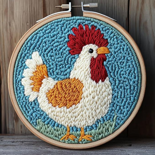 DIY Punch Needle Kits Cute Cartoon Rooster Embroidery Punch Needle Starter Craft with Hoop Easy for Beginners for Festival t and Decoration 20x20cm-1