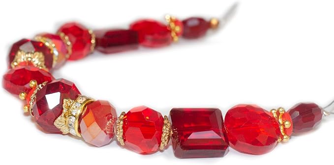 Glass Beads for Bracelets Jewelry Making Adults Keychains Bead Strand Large Unique Crystal Assortment for Craft Rondelle Faceted Flat Crackle Sparkly Bling Cute Pretty Beading Kit (Red)