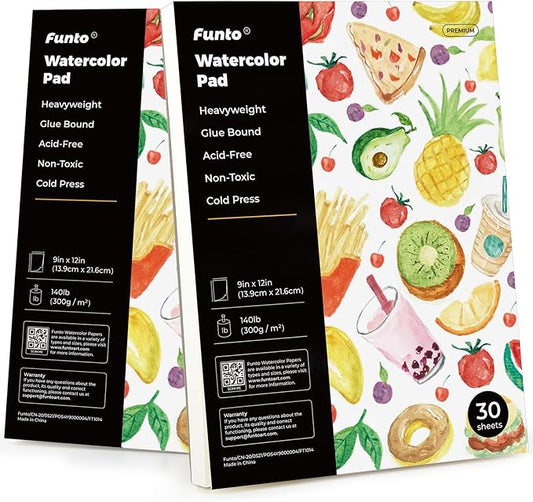 Funto Watercolor Paper Pads, 9x12, 140lb/300gsm, 30 Sheets Each, Cold Pressed, Acid-Free Heavyweight Art Paper for Painting, Drawing