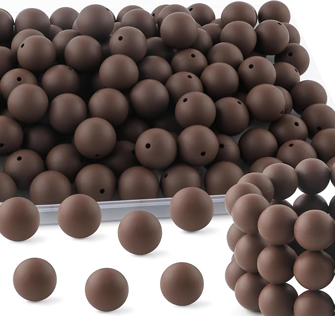 65Pcs 19mm Silicone Beads for Keychain Making Bracelet Necklace, Bulk Round Silicone Beads for Pens（Chocolate）