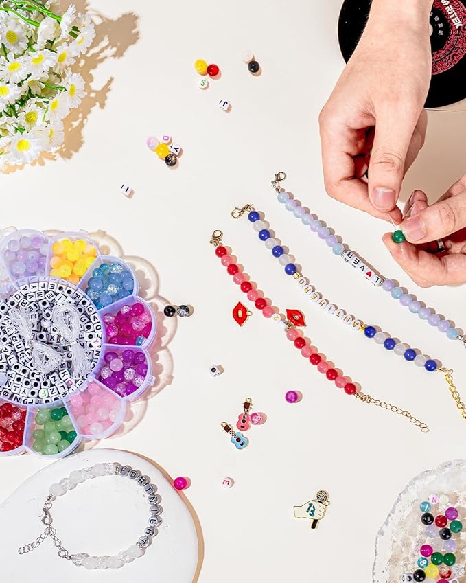 Goldwise Friendship Bracelet Making Kit for Fans -19 Colors(Album Inspired) 8mm Glass Beads for Jewelry Making,Letter Beads (A-Z),Varieties of Charms, DIY Crafts for Gifts Birthday