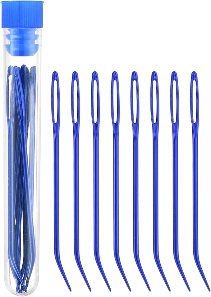 uxcell 8 Pcs Yarn Needle Kit, 2.76 Inch Tapestry Needles Bent High Carbon Iron Large Eye Sewing Darning Needles Hand Sewing Needles with Storage for Hand Sewing Art Crafts, Blue
