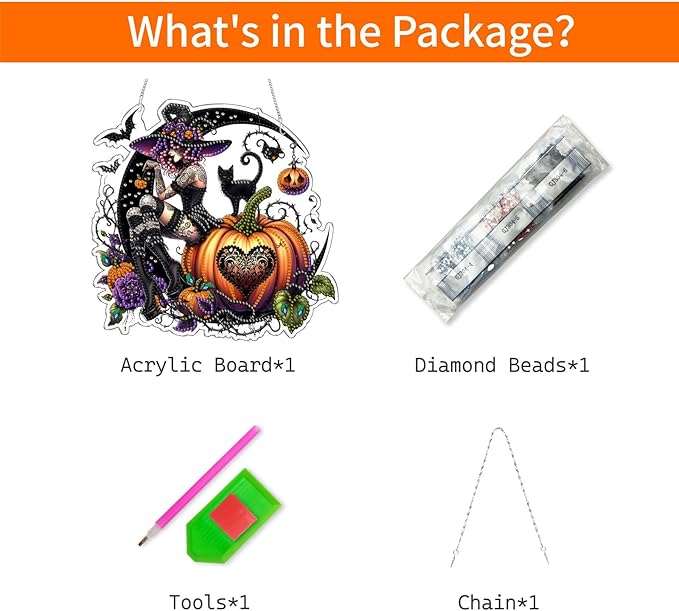 VODAPYC Halloween Witch Diamond Art Hanging Kit for Adults, DIY Double Sided Special Shaped Diamonds Art Window Pendant Ornament for Home Decor(Halloween Witch)