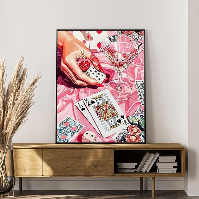 Okarina Paint by Numbers Kit for Adults Beginner Cocktail, Poker Adult Paint by Number Kits on Canvas, Pink DIY Acrylic Oil Painting by Numbers for Adults, Perfect for Home Wall Decor 16X20 Inch
