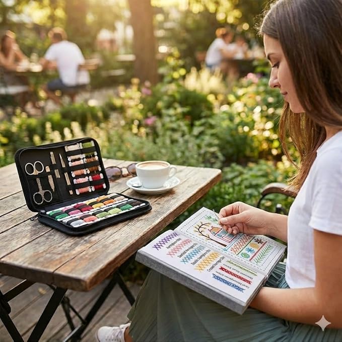 Nyrvexa 2026 New Embroidery Stitch Book Kit,Comes with a Complete Toolkit and Instructional Tutorial,Portable All Scenario Embroidery Stitch Book for Beginners and Enthusiast