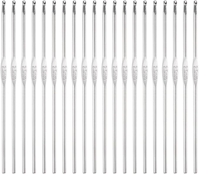 uxcell 20Pcs Crochet Hook Stainless Steel 2.5mm Metal Knitting Needles for DIY Craft Lace Yarn