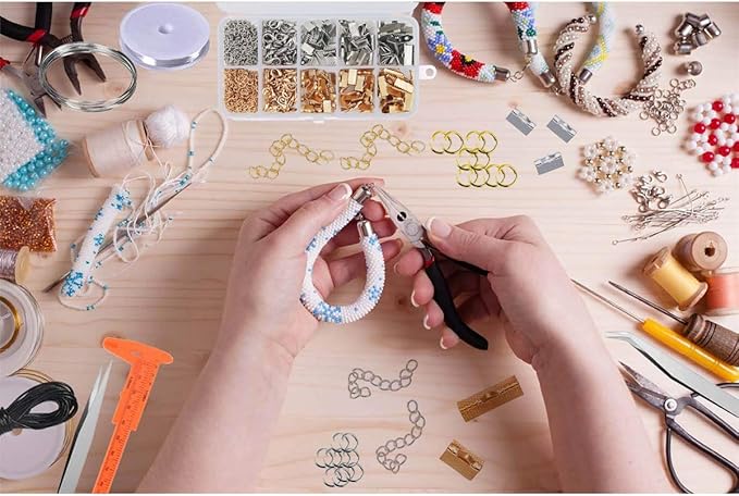 EuTengHao 440Pcs Ribbon Bracelet Kit Bookmark Pinch Crimp Ends Jewelry Findings Supplies Includes Ribbon Ends Crimps Lobster Clasps Open Jump Rings and Chain Extenders (Gold and Silver)