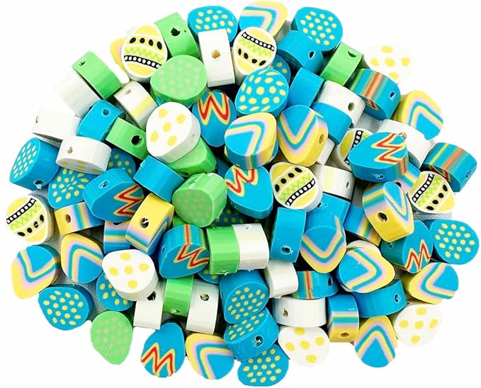 100Pcs Egg Handmade Polymer Clay Beads, 10mm Easter Egg Polymer Clay Spacer Beads for Women Jewelry Making DIY Charms Bracelet Necklace Hair Clip Accessories Handmade Craft