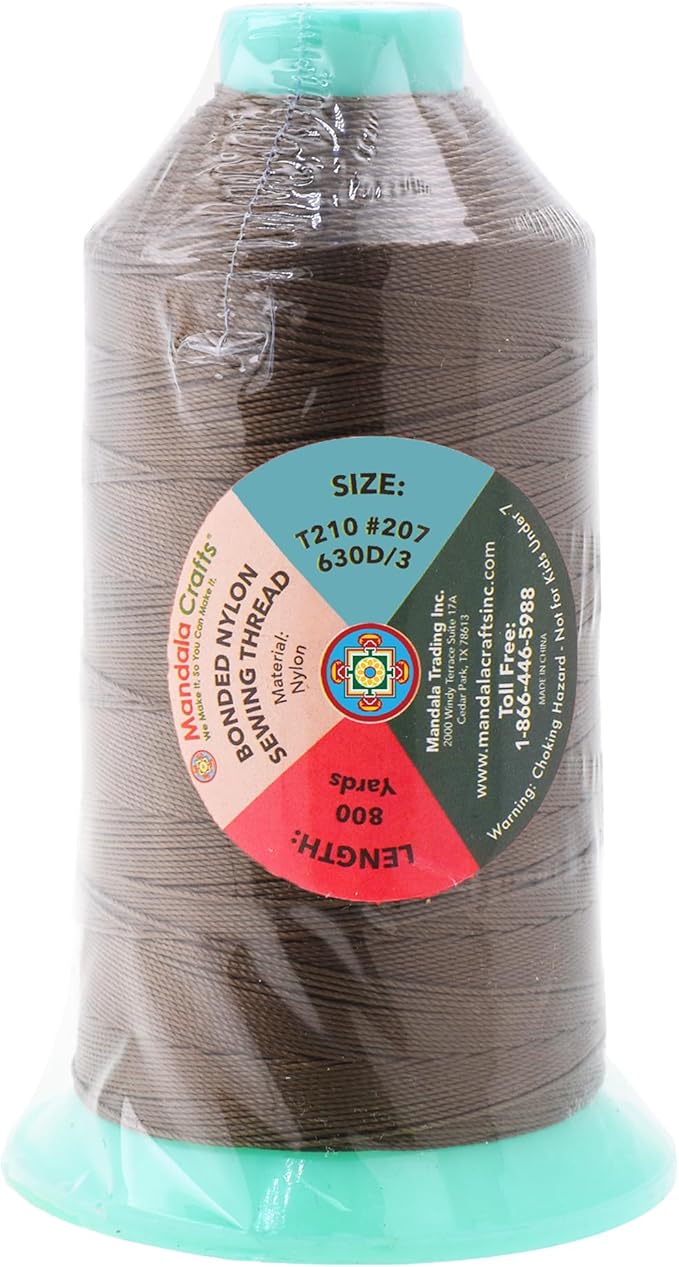 Mandala Crafts Size 207 630D T210 Bonded Nylon Thread - Coyote Brown 800 YDs Tex 210 Heavy Duty Sewing Threads for Leather, Jeans, Weaving, Outdoor Marine Upholstery