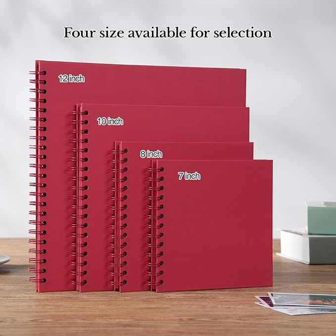 potricher 8 x 8 Inch DIY Scrapbook Album 40 Pages Hardcover Kraft Paper Scrap Book Photo Albums Memory Book for Wedding and Anniversary Family (Red, 8 Inch)