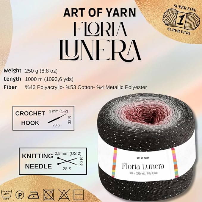 Floria Lunera Cotton Yarn 55% Cotton 45% Acrylic 250g 1093 Yards Multicolor Rainbow Crochet Yarn Handknit Cake Soft Variegated Yarn for Spring Summer Projects Blankets Scarves-93279