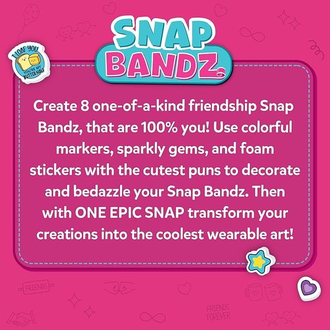 skillmatics craft activity - snap bandz, friendship bands, diy jewelry art & craft activity, mess-free, creative kit, 8 bands (8.6"), gifts for girls & boys ages 4, 5, 6, 7, 8, 9, 10