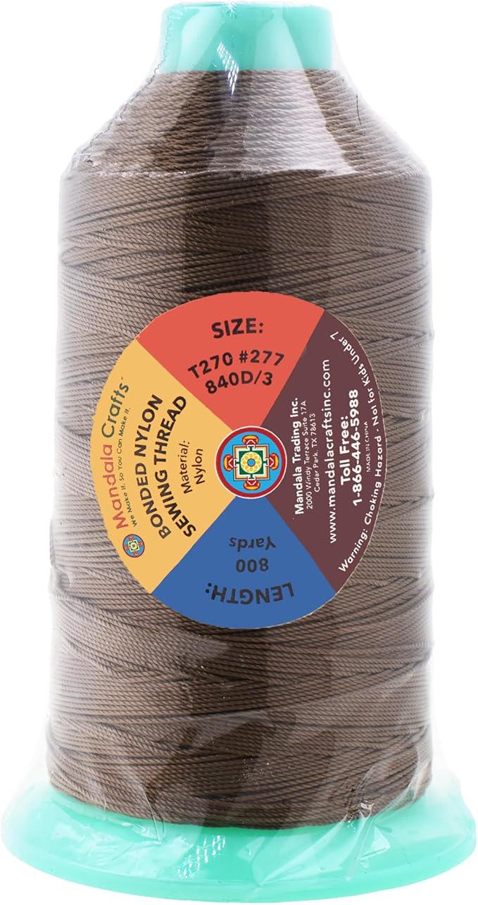 Mandala Crafts Size 277 840D T270 Bonded Nylon Thread - Coyote Brown 800 YDs Tex 270 Heavy Duty Sewing Threads for Leather, Jeans, Weaving, Outdoor Marine Upholstery