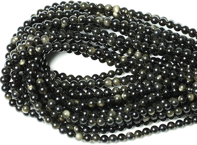 cheavian 60pcs 6mm natural golden obsidian gemstone round loose beads crystal energy stone healing power for jewelry making 1 strand 15"