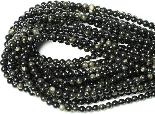 cheavian 60pcs 6mm natural golden obsidian gemstone round loose beads crystal energy stone healing power for jewelry making 1 strand 15"