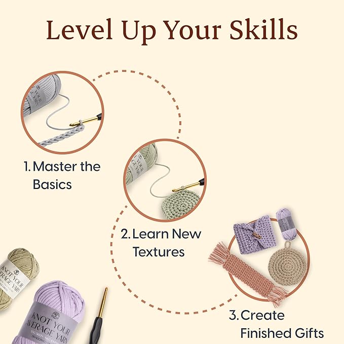 Berstuk Beginner Crochet Kit for Adults – Easy Projects with Step-by-Step Video Tutorials - Complete Kit for Functional Projects - Left & Right-Handed Instructions