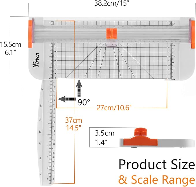 Firbon A4 Paper Cutter 12 Inch Titanium Paper Trimmer Scrapbooking Tool with Side Ruler for Craft Paper, Coupon, Label, Cardstock (White)