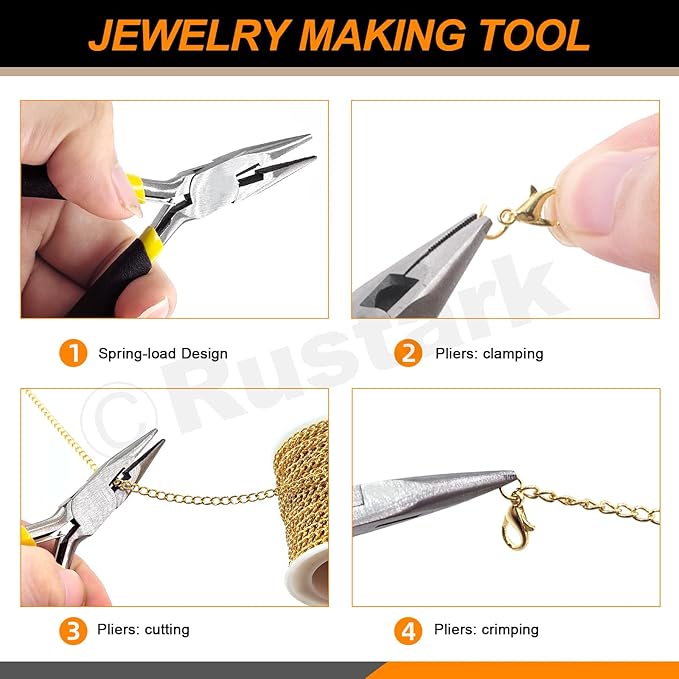 Rustark 102Pcs 4mm 30 Feet Gold Jewelry Making Chains Kit Thin Necklace Bracelet Chain Twisted Links Curb Chain with Jump Rings Lobster Clasps and Pliers for Bracelet Necklace Jewelry Making