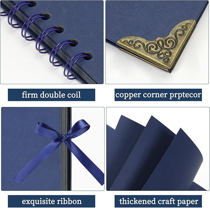 Scrapbook (8 x 8 inch) Scrapbook Album 60 Pages Ideal for Your DIY Scrapbooking Albums Wedding and Anniversary Family Photo Album (dark blue)