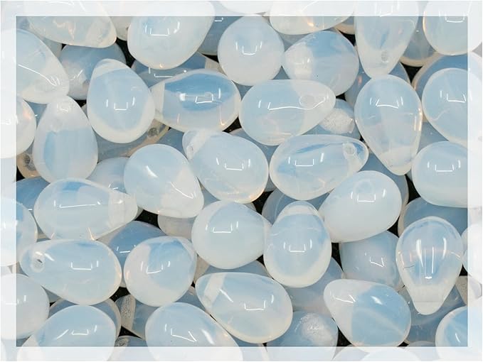Czech 50-Piece Glass Beads, 6x9mm, Teardrop Opal White