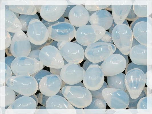 Czech 50-Piece Glass Beads, 6x9mm, Teardrop Opal White
