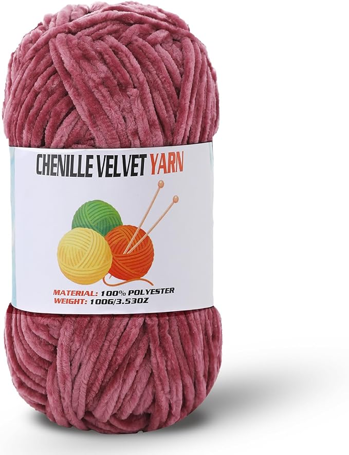 Velvet Chenille Chunky Yarn, Handcrafts Weaving Soft Chenille Yarn for Crocheting Clearance, Used for Making Baby Yarn Blanket, Clothes, Knitting Creations (1 - Pomegranate)