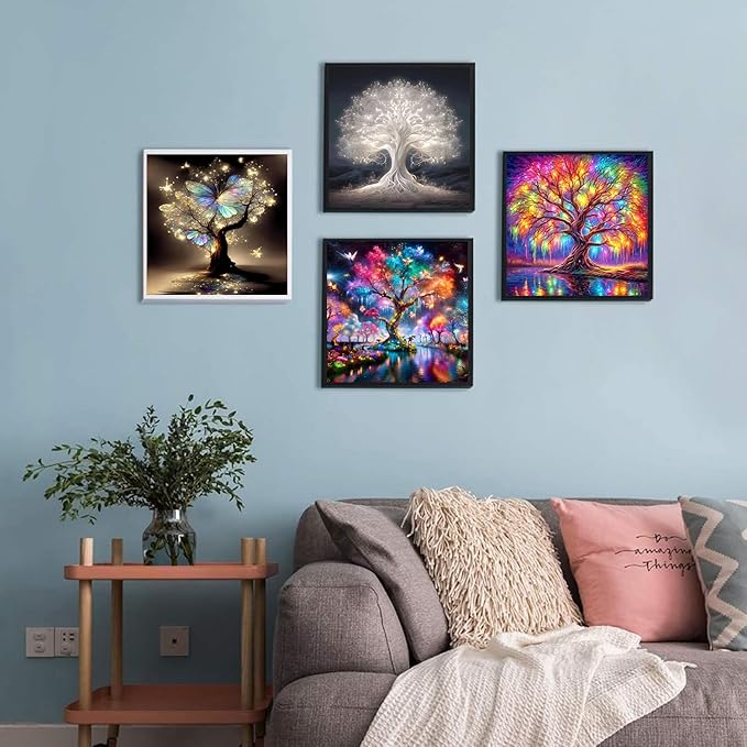 Meothan Diamond Art Kits for Adults, 4 Pack Diamond Painting Kits for Adults, 5D Round Full Drill Paint with Diamond Dots Art Crafts Painting Kit for Home Wall Decor Gift 12x12in (Tree of Life)