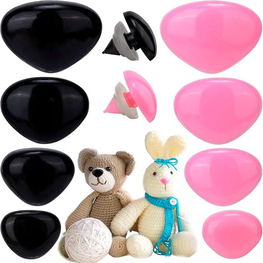 CustomyLife 32pcs Safety Noses for Amigurumi, 4 Sizes Plastic Craft Doll Noses with Washers, Flocking Stuffed Noses for Crochet Puppet Plush Toy Accessories- Black & Pink