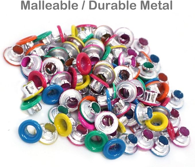 FoRapid 3mm/1/8 Aluminum Quicklet Eyelets-Scrapbooking/Birthday Wedding Greeting Holiday Card/Paper Craft/Luggage Cruise Tag/DIY Album/Clothing etc-Pre-Cut Back Slit Set with a Pen-84 PCS (Vivid)