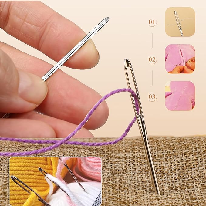 15Pcs/3Sizes Large Eye Blunt Yarn Needles kit, Knitting Needles, Yarn Needles, Quilting Needles with 2 Threaders, Weaving Stringing Needles for Knitting Crochet