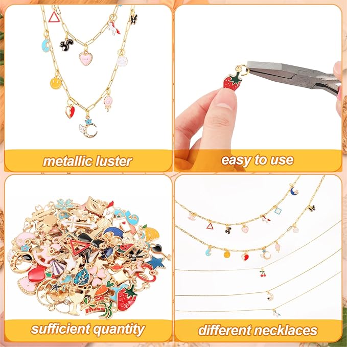 Tondiamo 207 Pcs Jewelry Making Kit DIY Bracelet, Necklace, Ring Set Bangle Charm Bracelet Making Kit with 100 Charms 100 Jump Rings and Tools for Women Beginner Arts and Craft Gift(Cute)